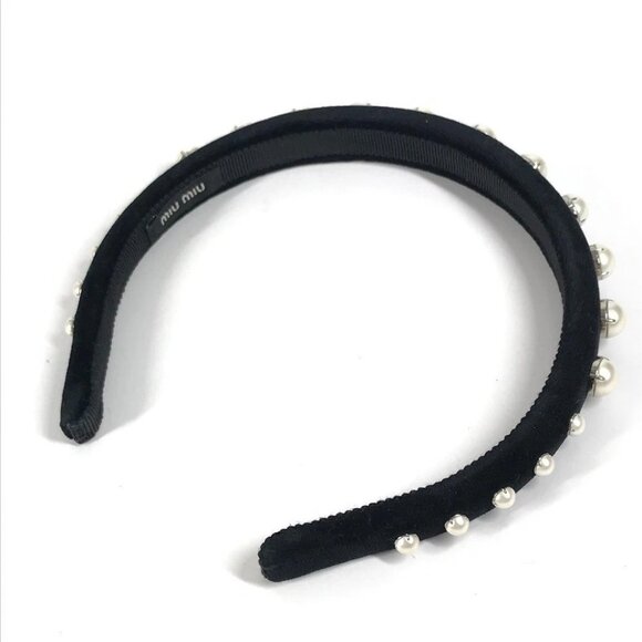 MIUMIU Faux pearl hair accessories hair band headband Katyusha Velor Black - Picture 12 of 12